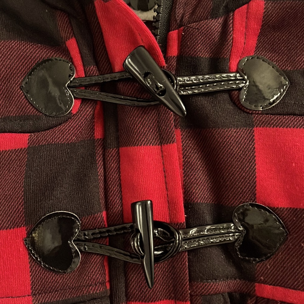 Plaid Pea Coat w/ Faux Fur Hood - Picture 4 of 5